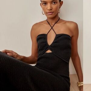 NEW Reformation Black Venete Open Knit Midi Dress S